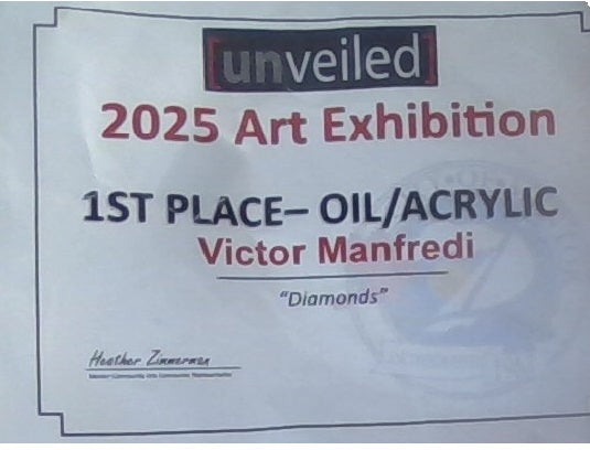 Diamonds First Place winner oil/Acrylic of Unveiled Art Exhibit Mentor Ohio